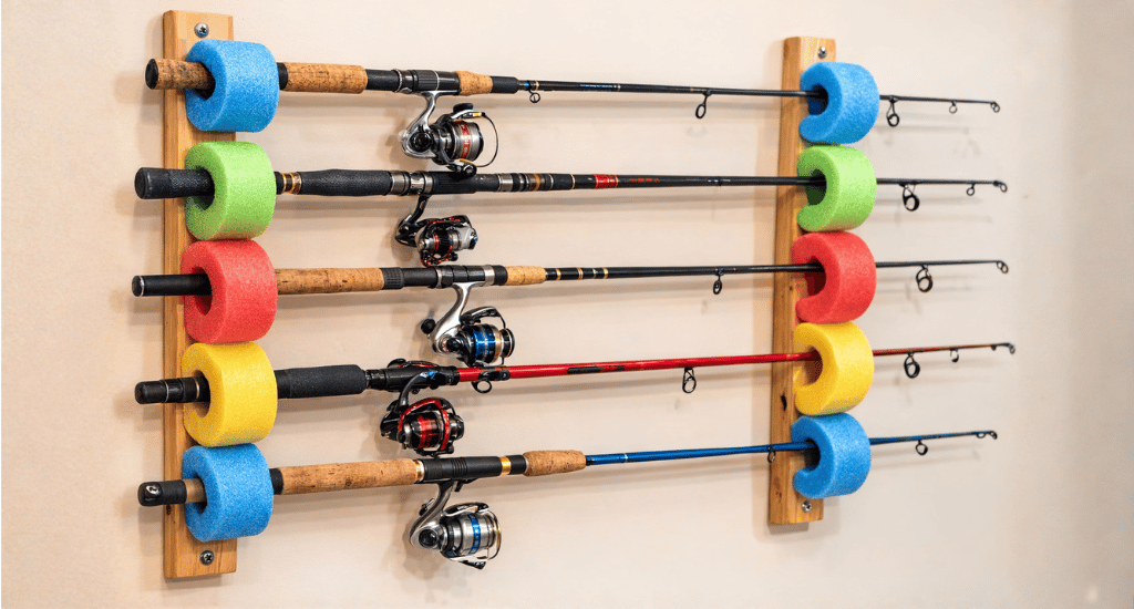 DIY Pool Noodle Fishing Rod Rack